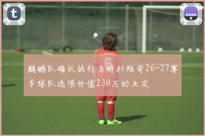 鹈鹕队确认执行马特科维奇26-27赛季球队选项价值230万的决定